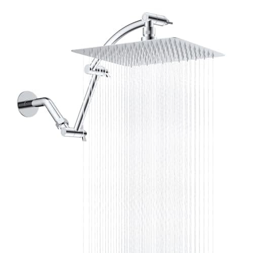 Hibbent 10'' Rain Shower Head with Shower Head Extension Arm, Chrome | cUPC Certified High Pressure Rainfall Showerhead with Solid Brass Adjustable