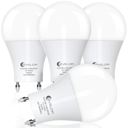 evelor GU24 LED Light Bulb,60 Watt Equivalent Soft White 2700K,Non-Dimmable,Efficient 9W,800 Lumens 2 Prong Light Bulbs,15000 Hours,Ideal for