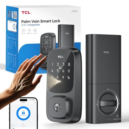 TCL Smart Door Lock D1 Pro, Palm Vine Lock with App Control, Keyless Entry Door Lock for Front Door, Wi-Fi Keypad Deadbolt, Compatible with Alexa &