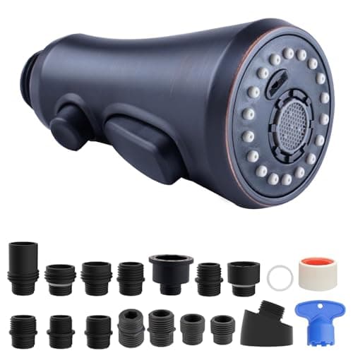 Hibbent Pull Down Spray Head, NSF/ANSI/CAN 61 & CUPC Certified 3-Function Spray Nozzle, 15 Adapters, Kitchen Sink Faucet Head Replacement Compatible