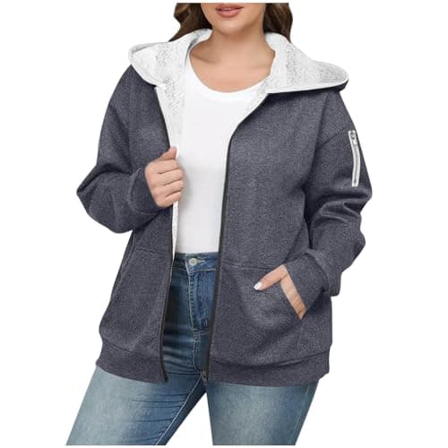 Womens Oversized Hoodie Warm Fleece Lined Zip Up Sweatshirt Heavyweight Winter Coat for Casual Loungewear