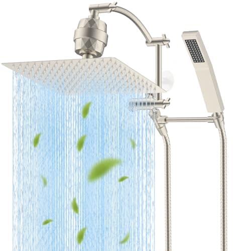 Hibbent All Metal 12'' Filtered Rainfall Shower Head with Handheld Combo, High Pressure Shower Wand, 16'' Adjustable Extension Arm, 20 Stage Shower