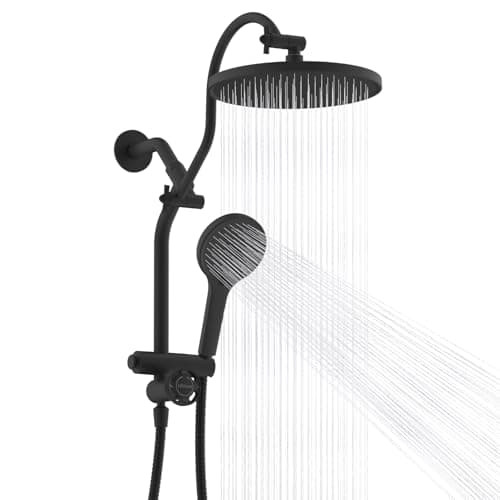 Hibbent 10'' Rain Shower Head Combo with 3 Handheld Sprays, Matte Black | cUPC Certified Self-cleaning High Pressure Shower Head, All Metal Extension