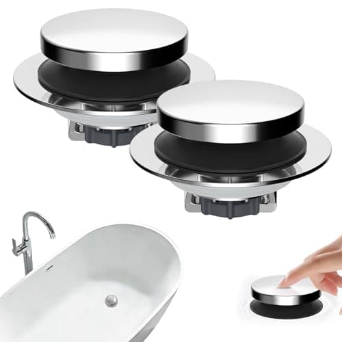 Hibbent 2 Pack 3 in 1 Metal Bathtub Drain Stopper, Universal Pop Up Tub Stopper, Bathtub Drain Hair Catcher, Removable Filter Basket, Drain Plug for