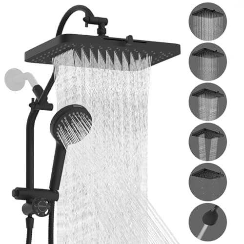 Hibbent cUPC Certified 13'' Shower Head Combo, High Pressure 5 Spray Rainfall Showerhead, 10 Spray Mode Handheld, All Metal Easy Reach 4-Way Diverter