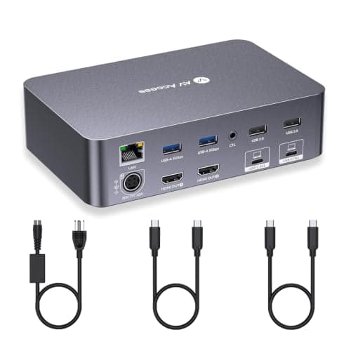 AV Access KVM Switch Dock 2 Monitors 2 Laptops, 4K KVM Switch Dual HDMI Monitor, 2 USB C MST Ports, 60W PD for Each PC, 1G Ethernet, EDID Emulation,