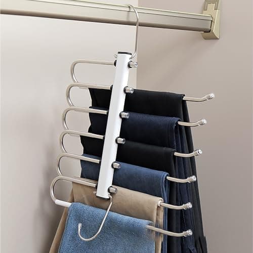 Space Saving Pants Hanger 6 Tier Hangers, Stainless Steel Closet Storage Organizer for Jeans Trousers Pants Skirts Scarf (1 Pack)