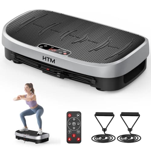 HTM Vibration Plate Exercise Machine, 9 Modes & 120 Speeds, Body Shake Plate with Resistance Bands Slot & Remote Control, 300 Lbs Capacity Shake Board