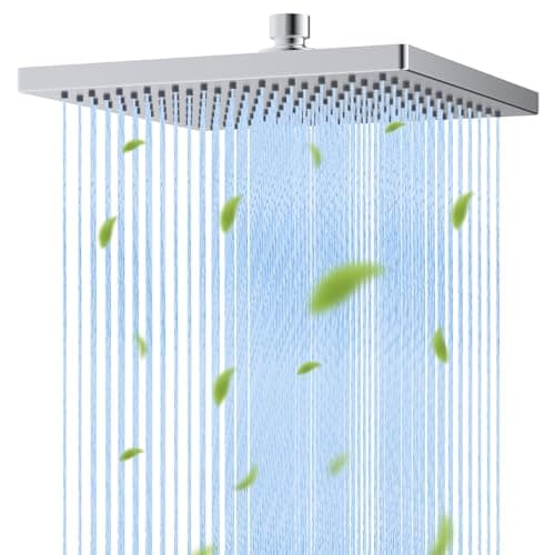 Hibbent Thickness Metal Rain Shower Head, 10 Inch High Pressure Rainfall Shower Head, Square Large Bathroom Waterfall Shower Heads, High Flow Fixed