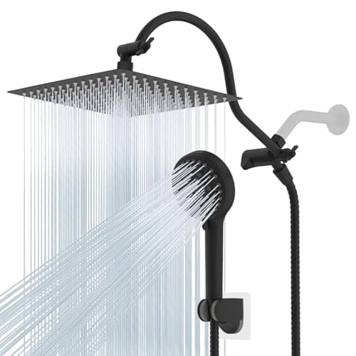 Hibbent 12'' All Metal CUPC Certified Shower Head, High Pressure Rainfall Shower Head, Handheld Showerhead Combo, 12'' Adjustable Extension Arm,