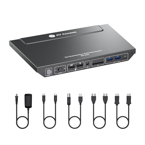 AV Access KVM Switch with Docking Station for Laptop & Desktop | 100W Charging, 4K@60Hz Dual Monitor HDMI, 3xUSB 3.0, USB C, 1G Ethernet, EDID