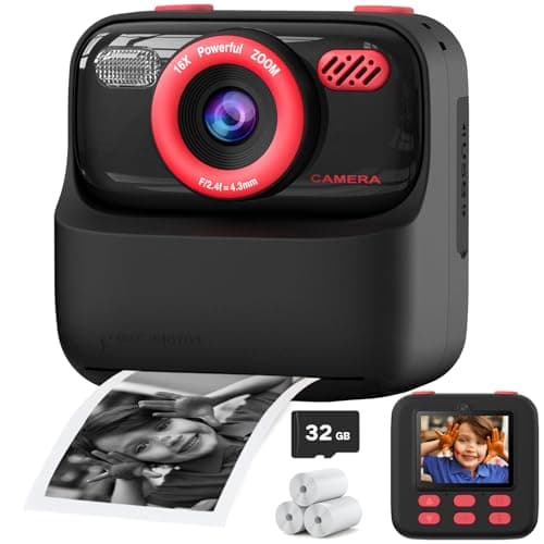 Kids Camera Instant Print for Boys and Girls,1080P HD Dual-Lens Selfie Digital Camera with Print Paper & 32G Card, Christmas Birthday Gifts Toys for