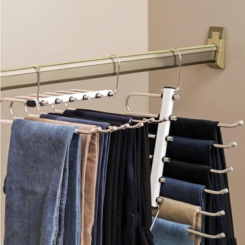 Space Saving Pants Hanger 6 Tier Hangers, Stainless Steel Closet Storage Organizer for Jeans Trousers Pants Skirts Scarf (2 Pack)