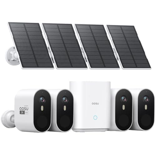 aosu 2K QHD Solar Security Cameras Wireless Outdoor System, 4-Cam-Kit | No Subscription Required, 166° Ultra-Wide Angle, Color Night Vision, AI Human