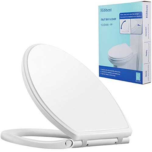 Hibbent Premium One Click Elongated Toilet Seat with Cover(Oval)- Easy Installation and Quick-Release for Easy Cleaning - Stable Hinge Design to