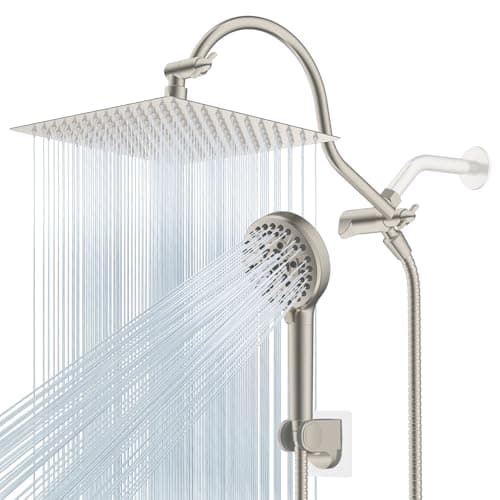Hibbent 12'' All Metal CUPC Certified Shower Head, High Pressure Rainfall Shower Head, Handheld Showerhead Combo, 12'' Adjustable Extension Arm,