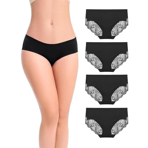 Women's Cotton Brief Mid Rise Panty Lace Coverage Underwear 4 Pack | Full Back Coverage Sexy Stylish Hipster for Ladies
