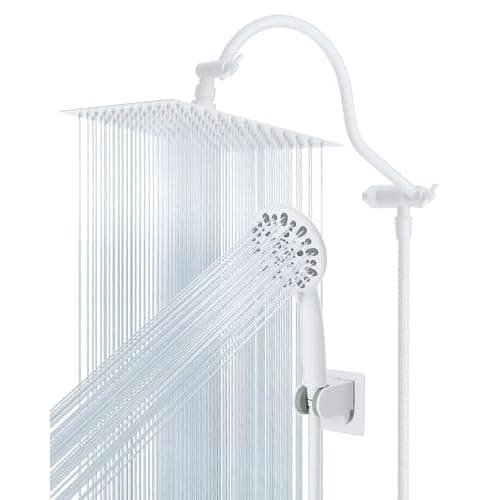 Hibbent All Metal Shower Head,10'' High Pressure Rainfall Shower Head/Handheld Showerhead Combo with 12'' Adjustable Curved Shower Extension Arm,