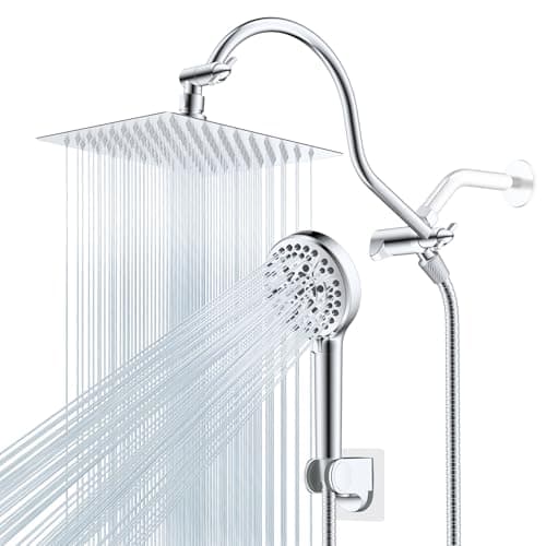 Hibbent All Metal CUPC Certified Shower Head, 8'' High Pressure Rainfall Shower Head, Handheld Showerhead Combo, 12'' Adjustable Extension Arm, 10