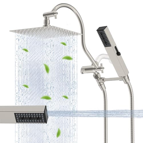 Hibbent All Metal cUPC Certified Shower Head, 10'' High Pressure Rainfall Showerhead Combo, Handheld Shower Wand, 12'' Adjustable Extension Arm,