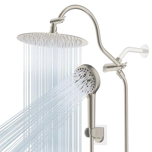 Hibbent All Metal CUPC Certified Shower Head, 10'' High Pressure Rainfall Shower Head, Handheld Showerhead Combo with 12'' Adjustable Extension Arm,