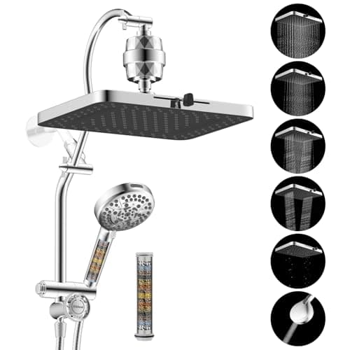 Hibbent 5-Spray Dual Filtered Rainfall Shower Head Combo, High Pressure 13'' Showerhead with 10 Spray Mode Handheld, Easy Reach 4-Way Diverter Shower