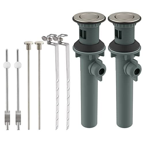 Hibbent Bathroom Sink Drain with Overflow, Push and Seal Pop Up Drain Stopper Lift Rod, 2 Pack Lavatory Vanity Vessel Drain Compatible with Moen,