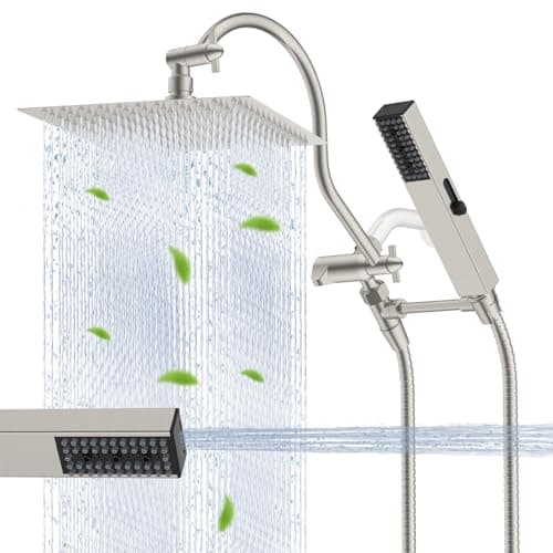 Hibbent All Metal cUPC Certified Shower Head, 12'' High Pressure Rainfall Showerhead Combo, Handheld Shower Wand, 12'' Adjustable Extension Arm,