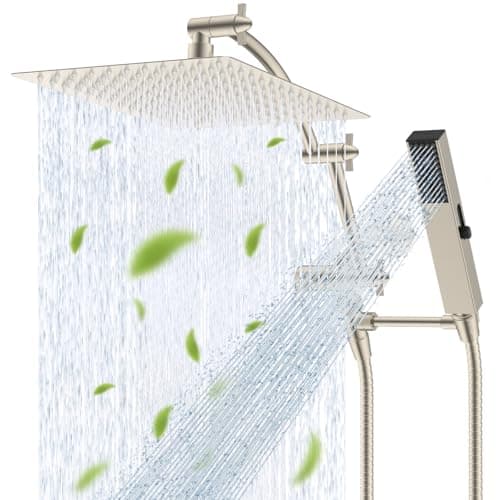 Hibbent All Metal CUPC Certified 12'' Rainfall Shower Head, Dual Shower Head Combo, High Pressure Handheld 4 Sprays Shower Wand, 16'' Adjustable
