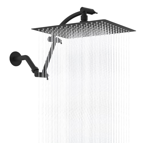 Hibbent All Metal 12'' Rain Shower Head, 16'' Extension Arm, Matte Black | cUPC Certified High Pressure Rainfall Showerhead with Solid Brass