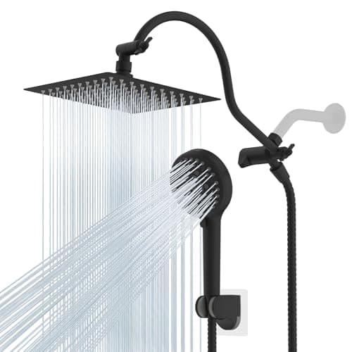 Hibbent All Metal CUPC Certified Shower Head, 8'' High Pressure Rainfall Shower Head, Handheld Showerhead Combo, 12'' Adjustable Extension Arm, 10