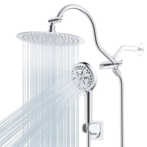 Hibbent All Metal CUPC Certified Shower Head, 10'' High Pressure Rainfall Shower Head, Handheld Showerhead Combo with 12'' Adjustable Extension Arm,