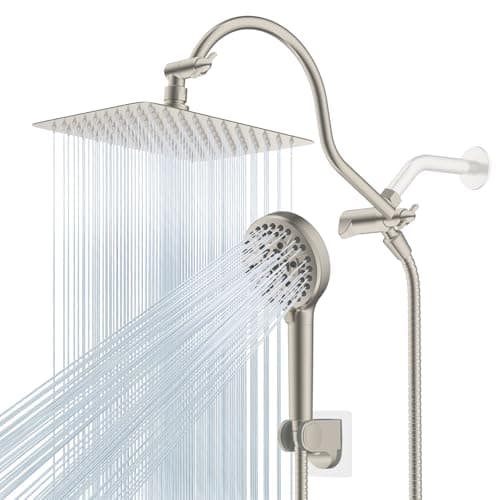 Hibbent All Metal CUPC Certified Shower Head, 10'' High Pressure Rainfall Shower Head, Handheld Showerhead Combo, 12'' Adjustable Extension Arm, 10