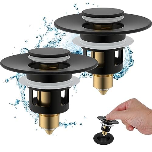 Hibbent 2 Pack All Metal Universal Bathroom Sink Stopper for 1.1''~2.3'' Basin, Pop Up Sink Drain Strainer, Brass Bullet Core Push Type Stopper,