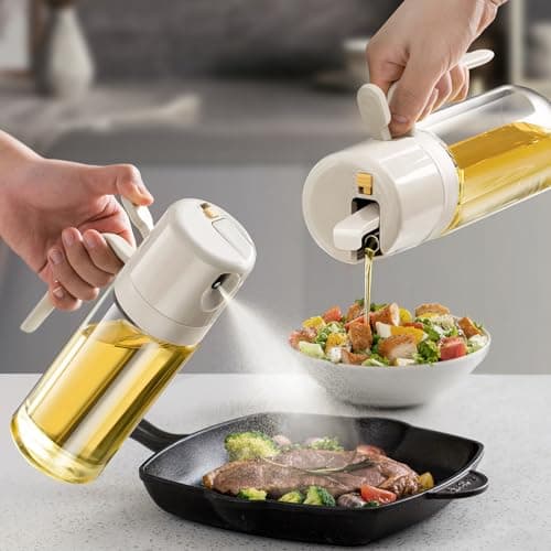 Oil Sprayer for Cooking, Olive Oil Dispenser Bottle，Olive Oil Sprayer, 2 in 1 Oil Dispenser and Oil Sprayer, 18oz/550ml Glass Oil Spray Bottle with