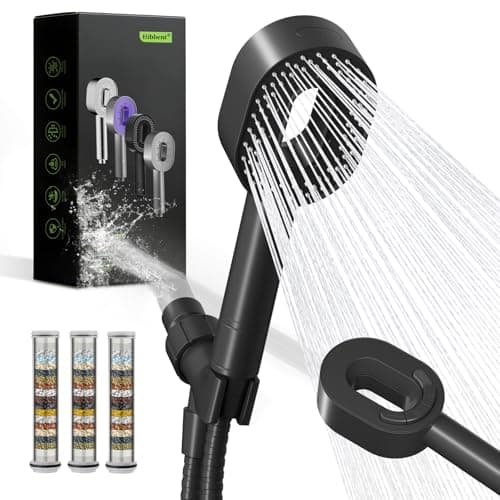 Hibbent Filtered Showerhead with Handheld, High Pressure 5 Sprays Shower Head, Anti-Clog Nozzles, Brass Holder & 71" Metal Hose, 3 Water Softener