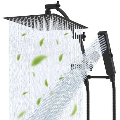 Hibbent All Metal CUPC Certified 12'' Rainfall Shower Head, Dual Shower Head Combo, High Pressure Handheld 4 Sprays Shower Wand, 16'' Adjustable