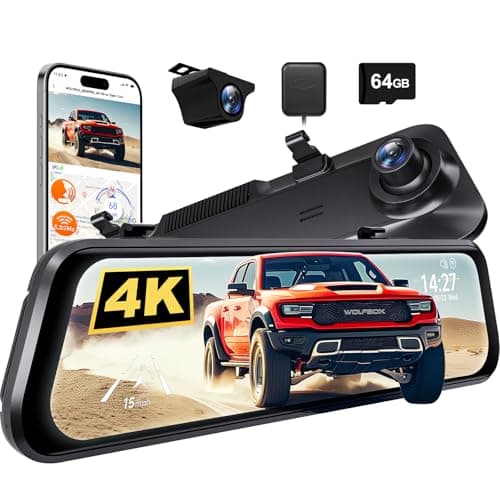 WOLFBOX G850 PRO 12" 4K Front and Rear Mirror Dash Cam | 64GB + GPS, ADAS + BSD, 4K+1080P Dual Cam, Parking Monitor, G-Sensor, Loop Recording, Night