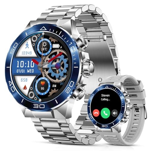 SOUYIE Smart Watches for Men 2 Straps, Business Casual Analog Quartz Men's Wrist Watches, Stylish Rugged Sport & Fitness Design, 1.43" Large Dial