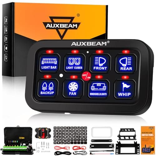 Auxbeam 8 Gang Switch Panel BA80, Universal Circuit Control Relay System Box with Automatic Dimmable On-Off LED Switch Pod Touch Switch Box for Car