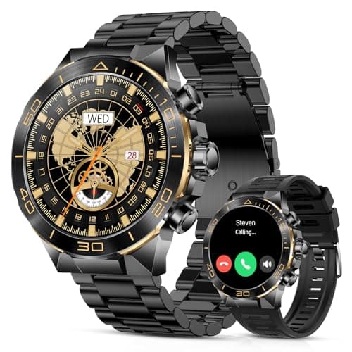 2025 SOUYIE Men's Smart Watch (Answer/Make Calls), 1.43" HD AMOLED Touch Screen, Round Fitness Watch with 107 Sports Modes, Sleep Heart Rate Blood