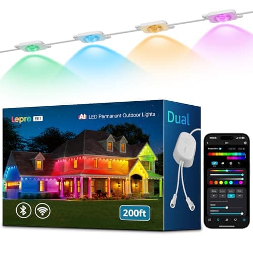 Lepro EE1 AI Permanent Outdoor Lights APP Control, 200ft 120 RGB+IC LED & Dual Output, Works with Alexa & Google, Waterproof Eave Light for Christmas,
