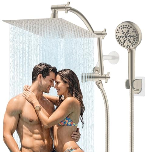 Hibbent All Metal Shower Head,12'' High Pressure Rain Shower Head/Handheld Showerhead Combo with 16'' Adjustable Arc-Shaped Shower Extension Arm,