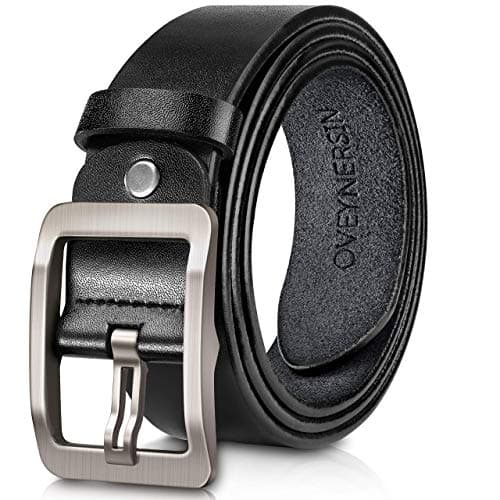 OVEYNERSIN Men Belt - 100% Genuine Leather casual Dress Belts Big Metal Buckle Adjustable Size designer Fashion Gifts, Black, waist size