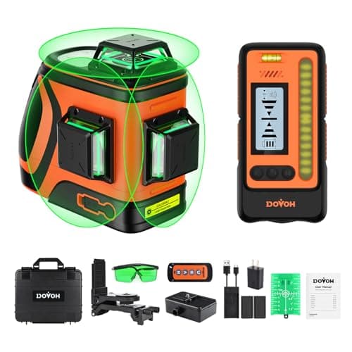DOVOH Outdoor Laser Level with Receiver : Daylight High Visibility Laser Level 360 Self Leveling Up to 400ft Long Range 110mw High Power Green with