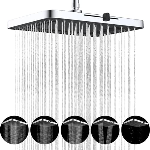 Hibbent 5 Spray Modes Shower Head, 13'' High Pressure Rain Shower Head, Large Rainfall Showerhead for Bathroom, High Flow Waterfall Fixed Showerheads