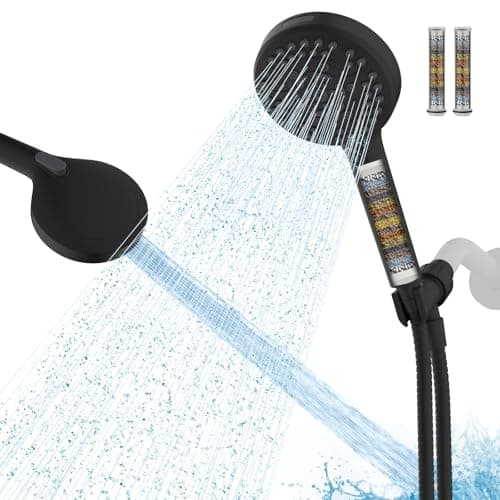 Hibbent High Pressure 10 Spray Showerhead with 3 Filters, Matte Black | Showerhead with Water Softener Filter for Hard Water, Remove Chlorine, Improve