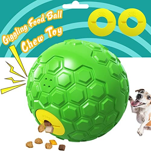 Dog Enrichment Toys, Dog Squeaky Ball, Chew Toy Aggressive Chewer for Medium and Large Breeds with Food Dispensing Features (Green Ball)
