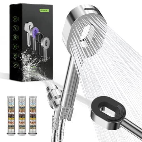 Hibbent Filtered Showerhead with Handheld, High Pressure 5 Sprays Shower Head, Anti-Clog Nozzles, Brass Holder & 71" Metal Hose, 3 Water Softener