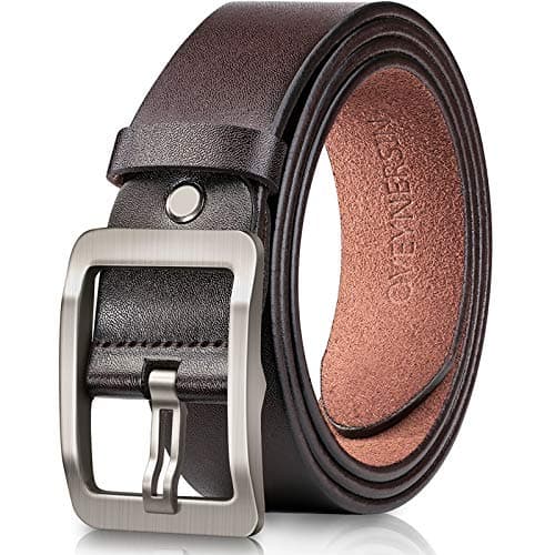 OVEYNERSIN Men Belt - 100% Genuine Leather casual Dress Belts Big Metal Buckle Adjustable Size designer Fashion Gifts, Brown, waist size